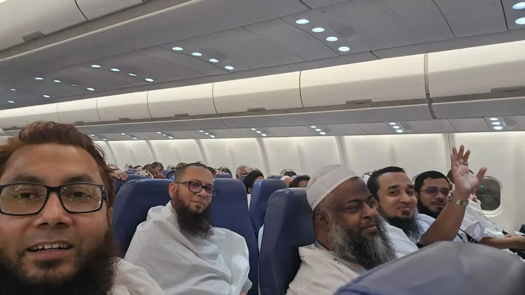 Our hajj group is flying in plane for participating Hajj after buying hajj package from bangladesh