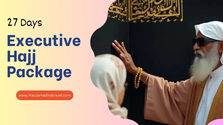 Comfortable Executive Hajj Package for Bangladeshi traveler – an aged couple are touching Kaabaghar at Macca